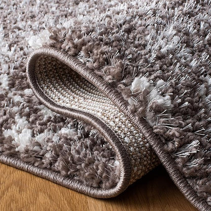 SAFAVIEH Berber Fringe Shag Collection 2'2" x 8' Brown / Ivory BFG516T Moroccan Non-Shedding Living Room Bedroom Dining Room Entryway Plush 1.2-inch Thick Runner Rug