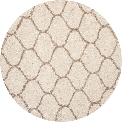 SAFAVIEH Hudson Shag Collection 3' Round Ivory/Beige SGH280D Moroccan Ogee Trellis Non-Shedding Living Room Bedroom Dining Room Entryway Plush 2-inch Thick Area Rug
