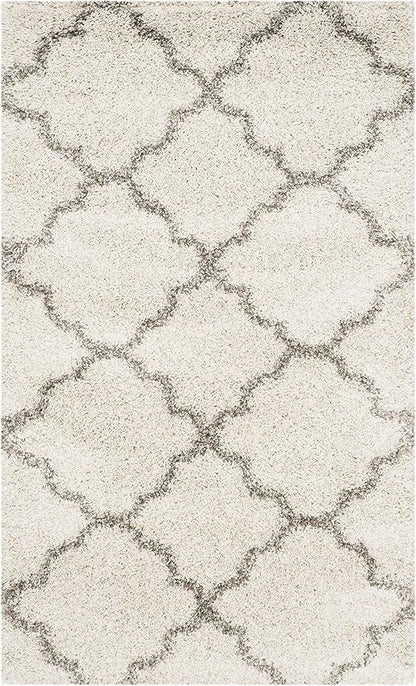 SAFAVIEH Hudson Shag Collection Accent Rug - 3' x 5', Ivory & Grey, Trellis Design, Non-Shedding & Easy Care, 2-inch Thick Ideal for High Traffic Areas in Entryway, Living Room, Bedroom (SGH282A)