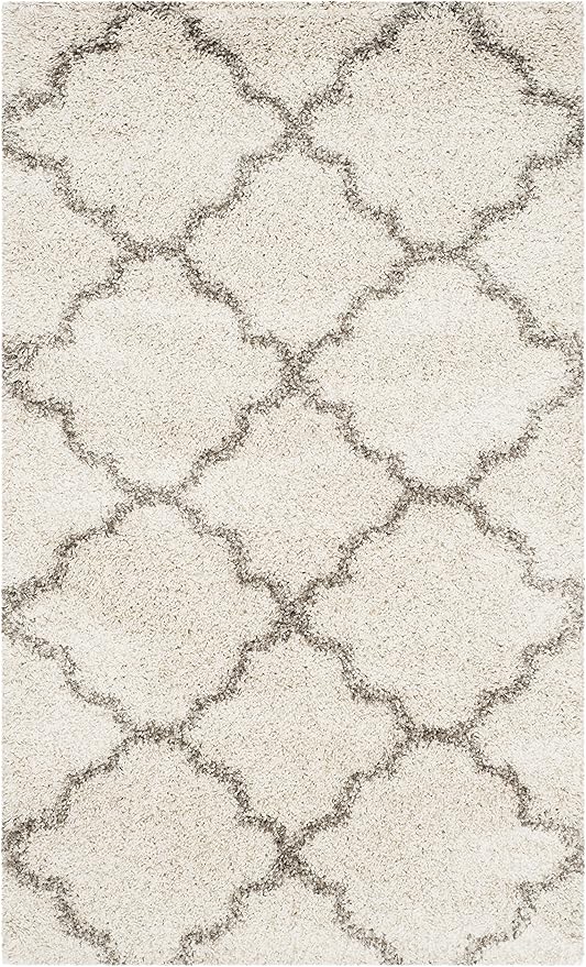 SAFAVIEH Hudson Shag Collection Accent Rug - 3' x 5', Ivory & Grey, Trellis Design, Non-Shedding & Easy Care, 2-inch Thick Ideal for High Traffic Areas in Entryway, Living Room, Bedroom (SGH282A)