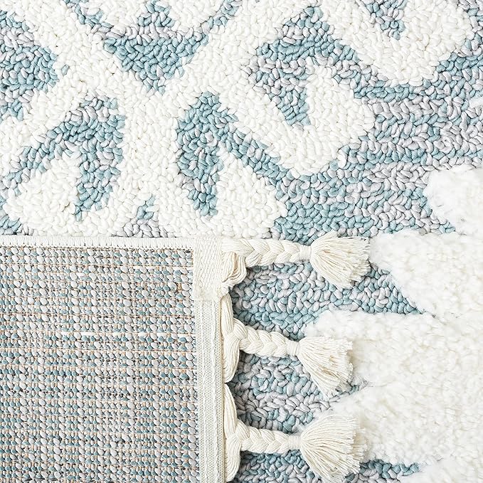 Safavieh Moroccan Tassel Shag Collection Runner Rug - 2'3" x 8', Teal & Ivory, Rustic Trellis, Non-Shedding & Easy Care, 2-inch Thick Ideal for High Traffic Areas in Living Room, Bedroom (MTS652K)