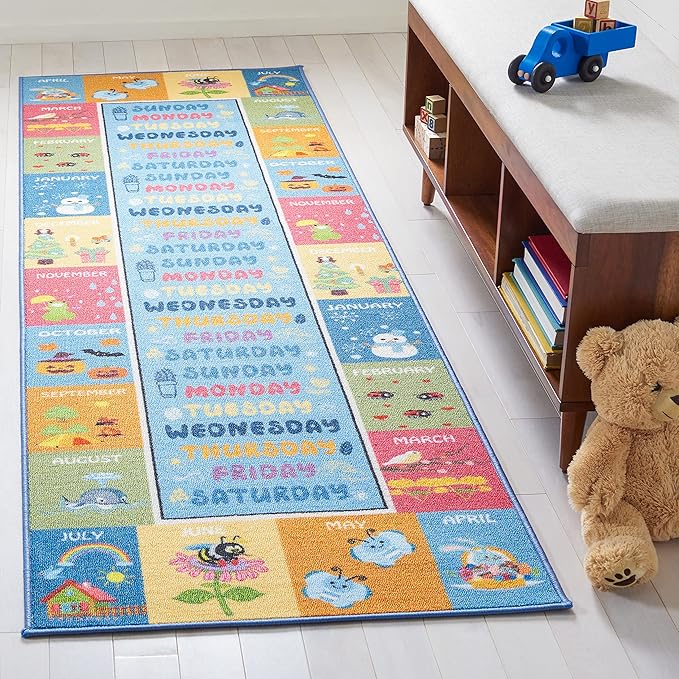 SAFAVIEH Kids Playhouse Collection Runner Rug - 2'2" x 8', Blue & Green, Non-Shedding Machine Washable & Slip Resistant Ideal for High Traffic Areas for Boys & Girls in Playroom, Bedroom (KPH224M)