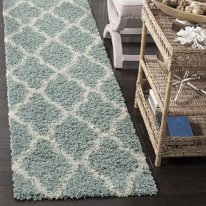 SAFAVIEH Dallas Shag Collection 2'3" x 6' Seafoam / Ivory SGDS257C Trellis Non-Shedding Living Room Bedroom Dining Room Entryway Plush 1.5-inch Thick Runner Rug