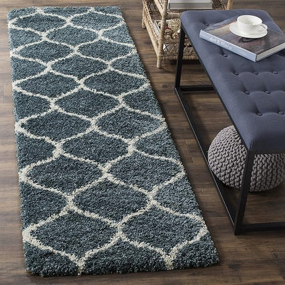 SAFAVIEH Hudson Shag Collection Runner Rug - 2'3" x 8', Slate Blue & Ivory, Trellis Design, Non-Shedding & Easy Care, 2-inch Thick Ideal for High Traffic Areas in Living Room, Bedroom (SGH280L)