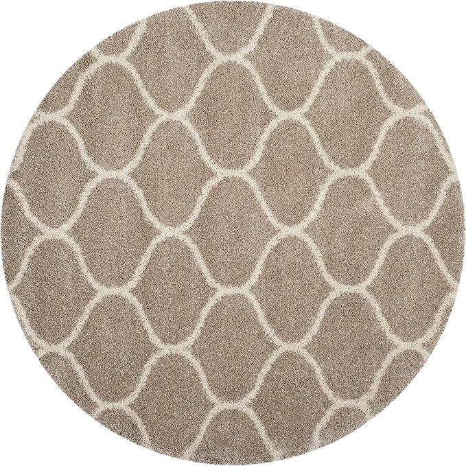 SAFAVIEH Hudson Shag Collection 5' Round Beige/Ivory SGH280S Moroccan Ogee Trellis Non-Shedding Living Room Bedroom Dining Room Entryway Plush 2-inch Thick Area Rug