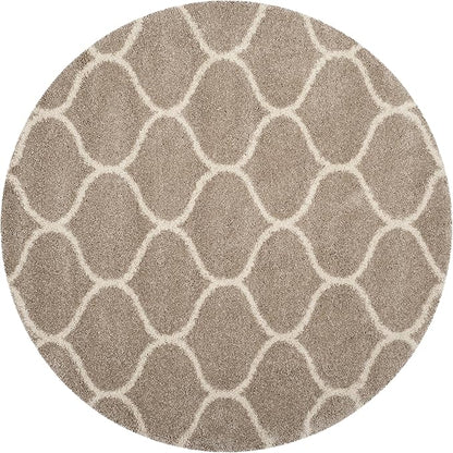SAFAVIEH Hudson Shag Collection 11' Round Beige/Ivory SGH280S Moroccan Ogee Trellis Non-Shedding Living Room Bedroom Dining Room Entryway Plush 2-inch Thick Area Rug