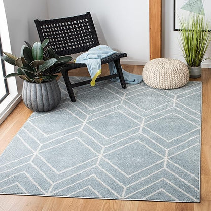 SAFAVIEH Adirondack Collection Accent Rug - 3' x 5', Blue & Ivory, Modern Geometric Design, Non-Shedding & Easy Care, Ideal for High Traffic Areas in Entryway, Living Room, Bedroom (ADR241M)