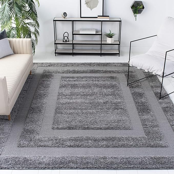 SAFAVIEH Florida Shag Collection 6'7" Square Grey/Grey SG454 Border Non-Shedding Living Room Bedroom Dining Room Entryway Plush 1.2-inch Thick Area Rug