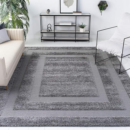 SAFAVIEH Florida Shag Collection 6'7" Square Grey/Grey SG454 Border Non-Shedding Living Room Bedroom Dining Room Entryway Plush 1.2-inch Thick Area Rug