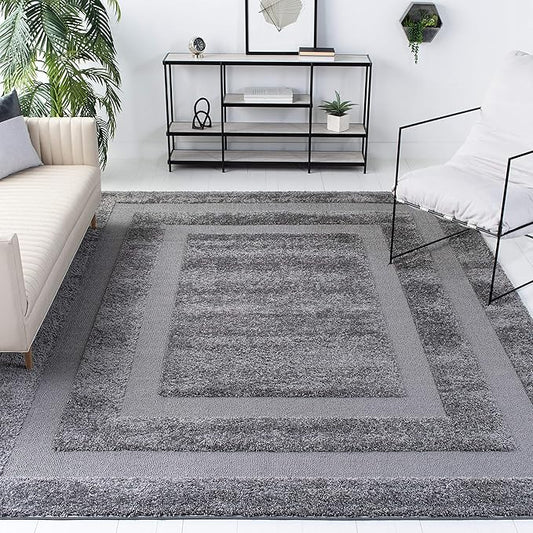 SAFAVIEH Florida Shag Collection 6'7" Square Grey/Grey SG454 Border Non-Shedding Living Room Bedroom Dining Room Entryway Plush 1.2-inch Thick Area Rug