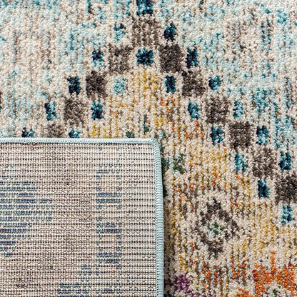 SAFAVIEH Madison Collection Runner Rug - 2'2" x 6', Blue & Yellow, Boho Diamond Distressed Design, Non-Shedding & Easy Care, Ideal for High Traffic Areas in Living Room, Bedroom (MAD418K)