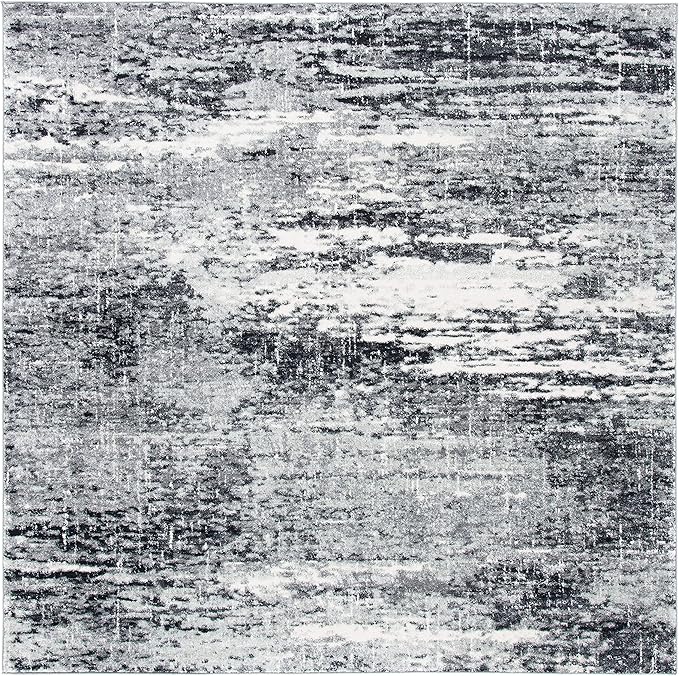 SAFAVIEH Evoke Collection Area Rug - 6'7" Square, Ivory & Dark Grey, Modern Abstract Design, Non-Shedding & Easy Care, Ideal for High Traffic Areas in Living Room, Bedroom (EVK272G)