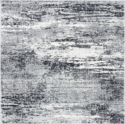 SAFAVIEH Evoke Collection Area Rug - 6'7" Square, Ivory & Dark Grey, Modern Abstract Design, Non-Shedding & Easy Care, Ideal for High Traffic Areas in Living Room, Bedroom (EVK272G)