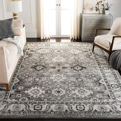 SAFAVIEH Vintage Hamadan Collection Area Rug - 5'3" x 7'6", Dark Grey & Ivory, Oriental Persian Design, Non-Shedding & Easy Care, Ideal for High Traffic Areas in Living Room, Bedroom (VTH214M)
