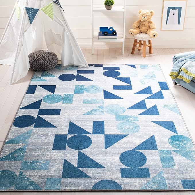 SAFAVIEH Kids Playhouse Collection Accent Rug - 3'3" x 5'3", Grey & Blue, Non-Shedding Machine Washable & Slip Resistant Ideal for High Traffic Areas for Boys & Girls in Playroom, Bedroom (KPH222F)