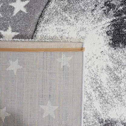 SAFAVIEH Carousel Kids Collection 8' Square Light Grey/White CRK135F Moon and Stars Non-Shedding Nursery Playroom Area Rug