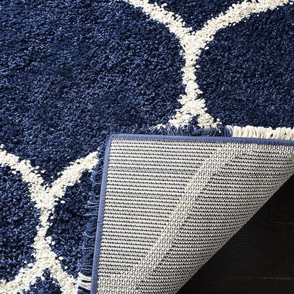 SAFAVIEH Hudson Shag Collection Runner Rug - 2'3" x 8', Navy & Ivory, Moroccan Trellis Design, Non-Shedding & Easy Care, 2-inch Thick Ideal for High Traffic Areas in Living Room, Bedroom (SGH280C)