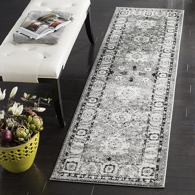 SAFAVIEH Vintage Hamadan Collection Runner Rug - 2'3" x 12', Grey & Black, Oriental Traditional Persian Design, Non-Shedding & Easy Care, Ideal for High Traffic Areas in Living Room, Bedroom (VTH214K)