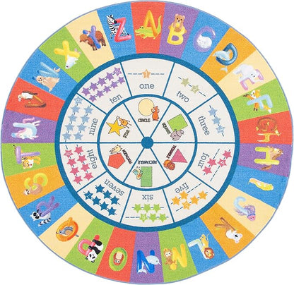 SAFAVIEH Kids Playhouse Collection Area Rug - 5' Round, Beige & Blue, Non-Shedding Machine Washable & Slip Resistant Ideal for High Traffic Areas for Boys & Girls in Playroom, Bedroom (KPH225A)