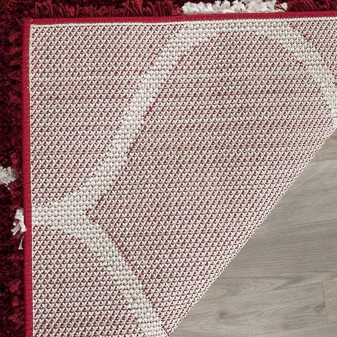 SAFAVIEH Hudson Shag Collection 3' Square Red / Ivory SGH280R Moroccan Ogee Trellis Non-Shedding Living Room Bedroom Dining Room Entryway Plush 2-inch Thick Area Rug