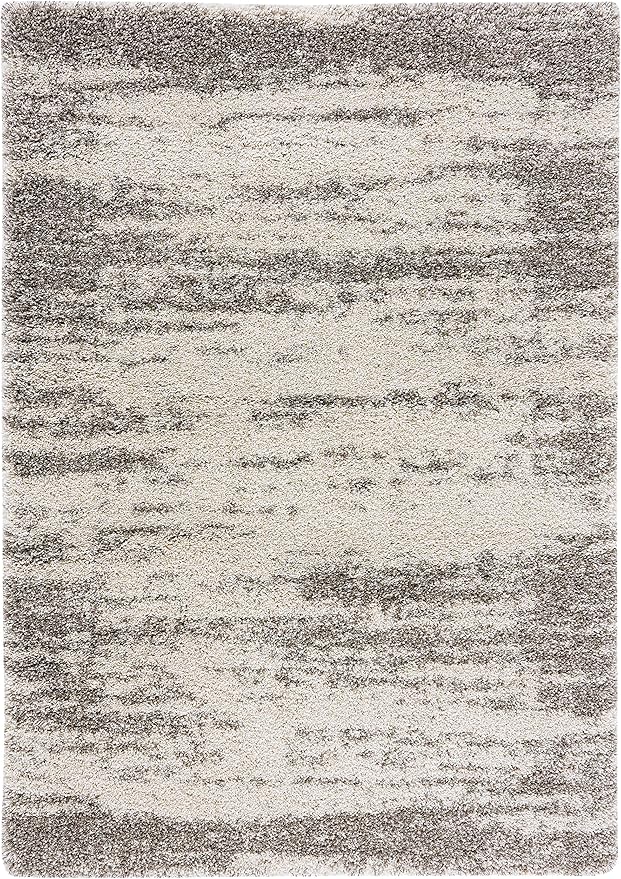 SAFAVIEH Hudson Shag Collection Area Rug - 9' x 12', Ivory & Grey, Abstract Design, Non-Shedding & Easy Care, 2-inch Thick Ideal for High Traffic Areas in Living Room, Bedroom (SGH203A)