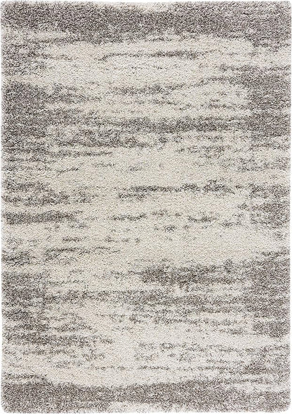 SAFAVIEH Hudson Shag Collection Area Rug - 9' x 12', Ivory & Grey, Abstract Design, Non-Shedding & Easy Care, 2-inch Thick Ideal for High Traffic Areas in Living Room, Bedroom (SGH203A)