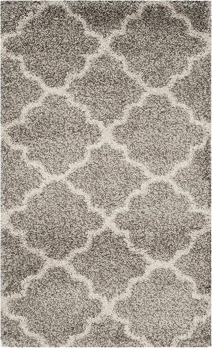 SAFAVIEH Hudson Shag Collection Accent Rug - 3' x 5', Grey & Ivory, Trellis Design, Non-Shedding & Easy Care, 2-inch Thick Ideal for High Traffic Areas in Entryway, Living Room, Bedroom (SGH282B)