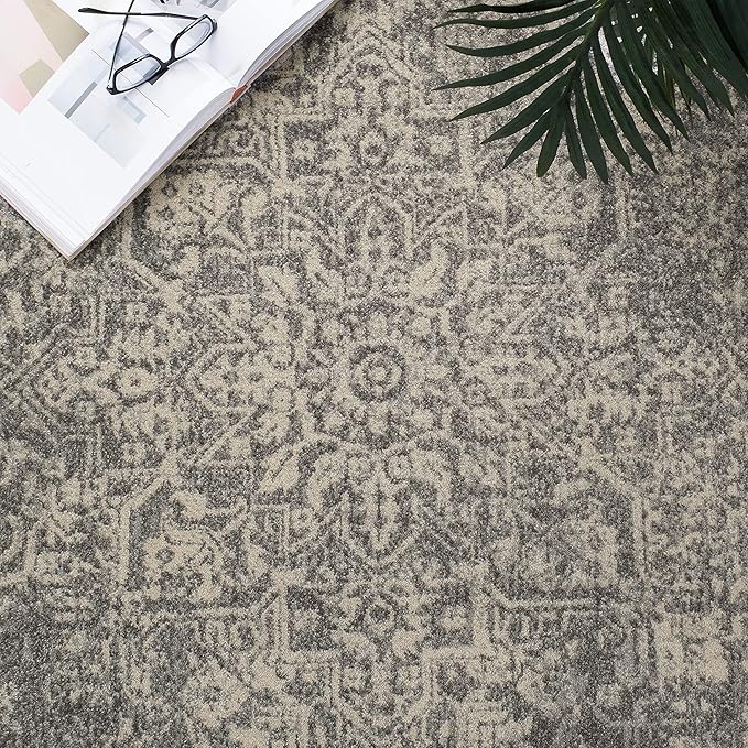 SAFAVIEH Evoke Collection 2'2" x 9' Silver / Ivory EVK256S Oriental Distressed Non-Shedding Living Room Entryway Foyer Hallway Bedroom Runner Rug