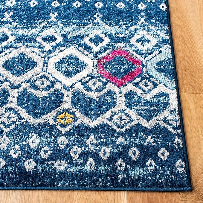 SAFAVIEH Amsterdam Collection Runner Rug - 2'3" x 12', Navy & Turquoise, Moroccan Boho Design, Non-Shedding & Easy Care, Ideal for High Traffic Areas in Living Room, Bedroom (AMS108M)