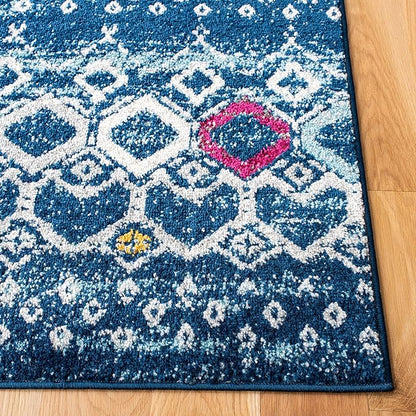 SAFAVIEH Amsterdam Collection Runner Rug - 2'3" x 14', Navy & Turquoise, Moroccan Boho Design, Non-Shedding & Easy Care, Ideal for High Traffic Areas in Living Room, Bedroom (AMS108M)