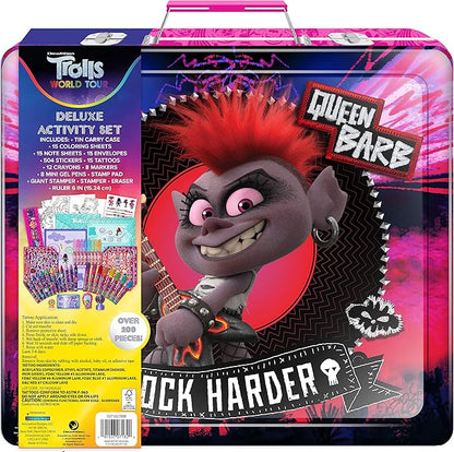 Innovative Designs Trolls World Tour Kids Deluxe Activity Set with Carrying Tin, Coloring Sheets, Tattoos, Stickers, & Art Supplies
