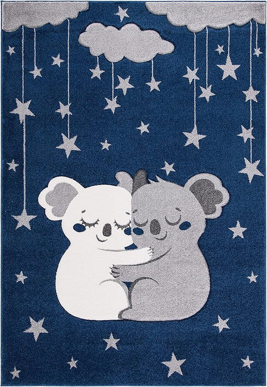SAFAVIEH Carousel Kids Collection Accent Rug - 2' x 3', Navy & Grey, Koala Design, Non-Shedding & Easy Care, Ideal for High Traffic Areas for Boys & Girls in Playroom, Nursery, Bedroom (CRK195N)