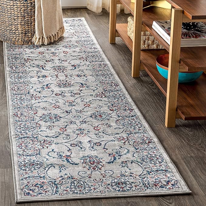JONATHAN Y MDP107A-28 Modern Vintage Indoor Area-Rug Country Easy-Cleaning Bedroom Kitchen Living Room Non Shedding, 2 X 8, Light Gray,red