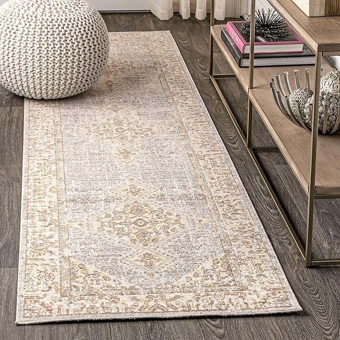 JONATHAN Y MDP306C-28 Lila Modern Tribal Medallion Indoor Area -Rug Vintage Glam Bohemian Easy -Cleaning Bedroom Kitchen Living Room Non Shedding, 2 X 8, Grey