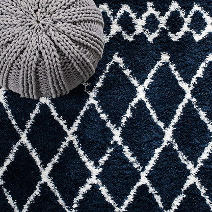 SAFAVIEH Berber Shag Collection Runner Rug - 2'2" x 9', Navy & Ivory, Moroccan Design, Non-Shedding & Easy Care, 1.2-inch Thick Ideal for High Traffic Areas in Living Room, Bedroom (BER165N)