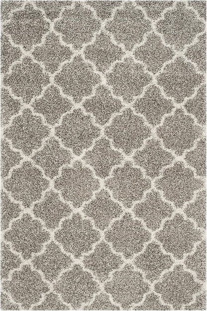 SAFAVIEH Hudson Shag Collection Area Rug - 5'3" x 7'6", Grey & Ivory, Moroccan Trellis Design, Non-Shedding & Easy Care, 2-inch Thick Ideal for High Traffic Areas in Living Room, Bedroom (SGH282B)