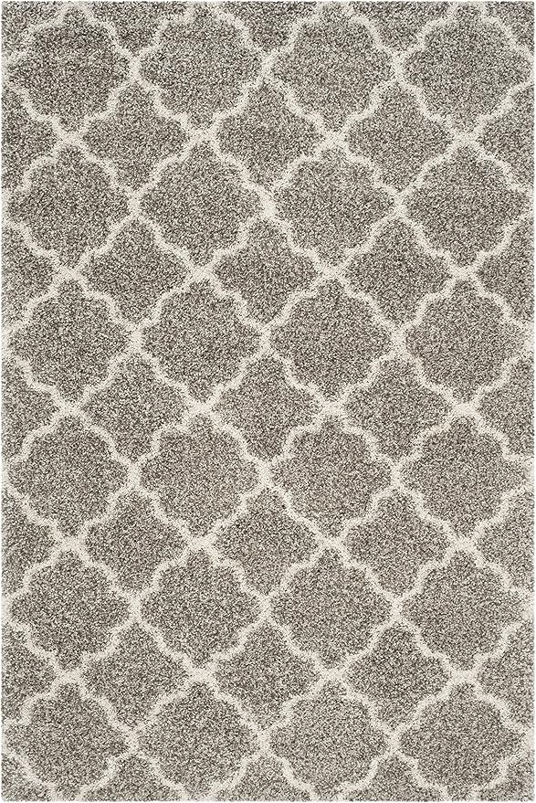 SAFAVIEH Hudson Shag Collection Area Rug - 5'3" x 7'6", Grey & Ivory, Moroccan Trellis Design, Non-Shedding & Easy Care, 2-inch Thick Ideal for High Traffic Areas in Living Room, Bedroom (SGH282B)