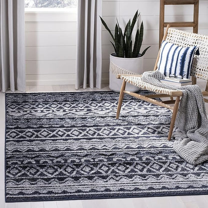 SAFAVIEH Adirondack Collection Accent Rug - 4' x 6', Ivory & Navy, Moroccan Boho Distressed Design, Non-Shedding & Easy Care, Ideal for High Traffic Areas in Entryway, Living Room, Bedroom (ADR119M)