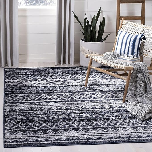 SAFAVIEH Adirondack Collection Accent Rug - 4' x 6', Ivory & Navy, Moroccan Boho Distressed Design, Non-Shedding & Easy Care, Ideal for High Traffic Areas in Entryway, Living Room, Bedroom (ADR119M)