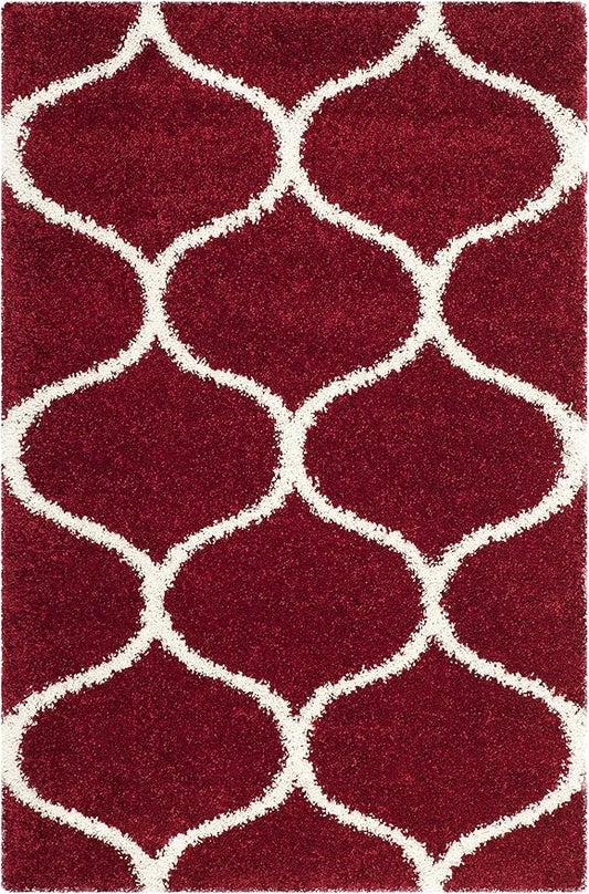 SAFAVIEH Hudson Shag Collection Accent Rug - 2'3" x 3'9", Red & Ivory, Trellis Design, Non-Shedding & Easy Care, 2-inch Thick Ideal for High Traffic Areas in Entryway, Living Room, Bedroom (SGH280R)