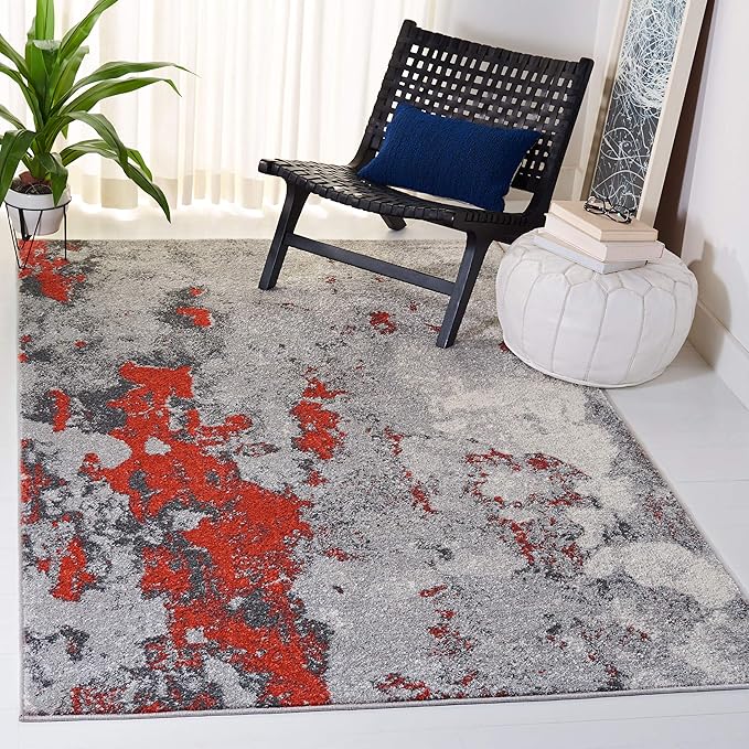 SAFAVIEH Adirondack Collection Area Rug - 6' x 9', Orange & Grey, Modern Abstract Design, Non-Shedding & Easy Care, Ideal for High Traffic Areas in Living Room, Bedroom (ADR134P)