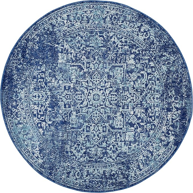 SAFAVIEH Evoke Collection 5'1" Round Navy/Ivory EVK256A Oriental Distressed Non-Shedding Dining Room Entryway Foyer Living Room Bedroom Area Rug