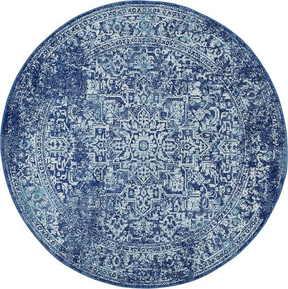 SAFAVIEH Evoke Collection 5'1" Round Navy/Ivory EVK256A Oriental Distressed Non-Shedding Dining Room Entryway Foyer Living Room Bedroom Area Rug