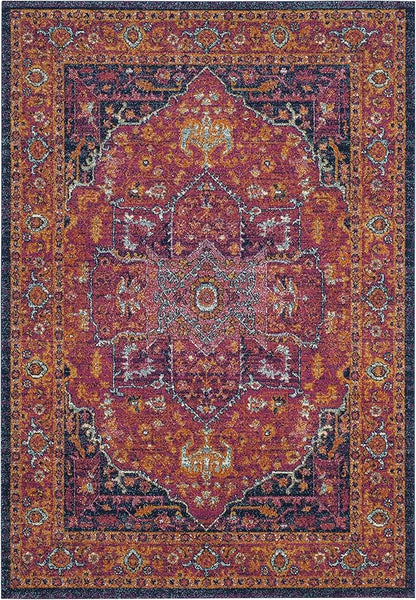 SAFAVIEH Evoke Collection 5'1" x 7'6" Fuchsia / Orange EVK275S Oriental Medallion Distressed Non-Shedding Living Room Bedroom Area Rug