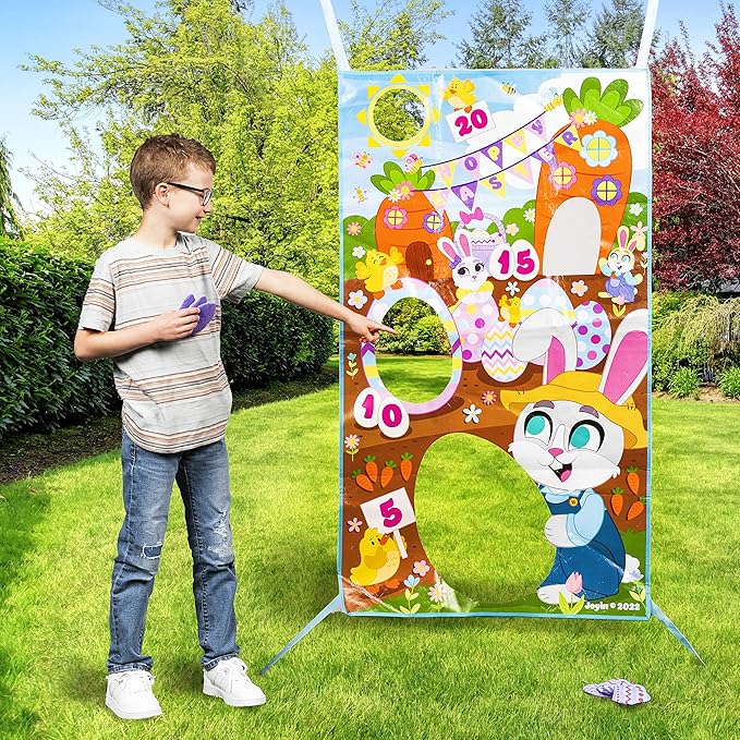 JOYIN Easter Toss Game Board Including 2 Large Toss Game Board with 8 Egg Bean Bag, Bunny for Kids, Teens and Adults Family School Indoor Outdoor Easter Hunt Party, House Yard Carnival Game