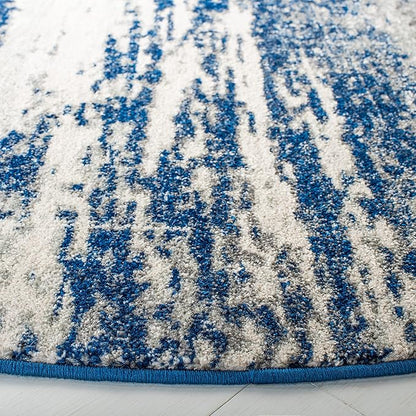 SAFAVIEH Evoke Collection 6'7" Round Dark Blue/Grey EVK272L Modern Abstract Non-Shedding Living Room Bedroom Area Rug