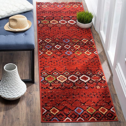 SAFAVIEH Amsterdam Collection Runner Rug - 2'3" x 18', Terracotta & Multi, Moroccan Boho Design, Non-Shedding & Easy Care, Ideal for High Traffic Areas in Living Room, Bedroom (AMS108D)