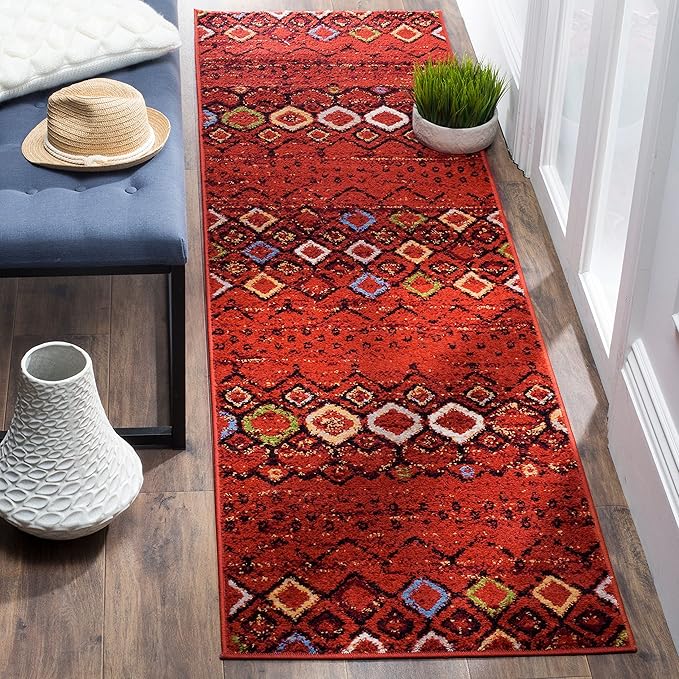 SAFAVIEH Amsterdam Collection Runner Rug - 2'3" x 6', Terracotta & Multi, Moroccan Boho Design, Non-Shedding & Easy Care, Ideal for High Traffic Areas in Living Room, Bedroom (AMS108D)