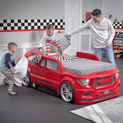 Step2 Turbocharged Twin Size Truck Car Bed, Car Bed for Boys & Girls, Working Headlights & Built-In Storage, Made of Durable Plastic, For Toddlers 3+ Years Old, Vibrant Red