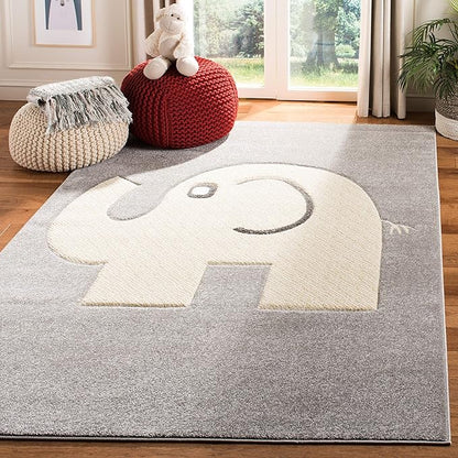 SAFAVIEH Carousel Kids Collection 8' Square Grey/Ivory CRK165B Elephant Non-Shedding Nursery Playroom Area Rug